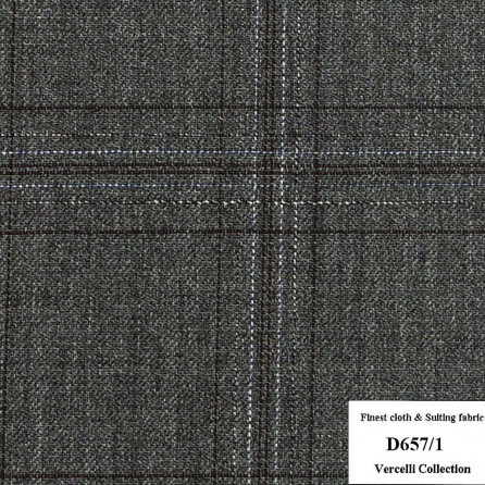 D657/1 Vercelli CXM - Vải Suit 95% Wool - Xám Caro